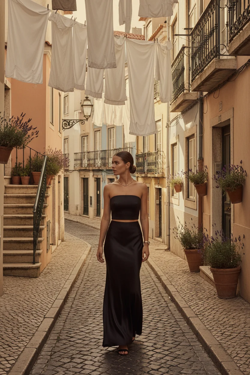 Long Black Skirt with a Matching Tube Top