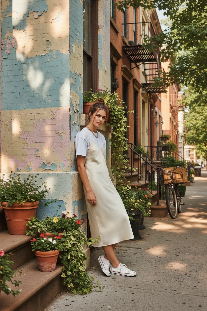 Slip Dress with T-shirt Casual Summer Outfit