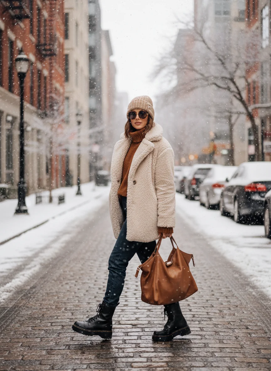 Teddy Bear Coat and Chunky Boots
