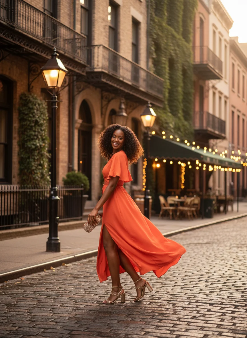 Vibrant Orange Midi Dress