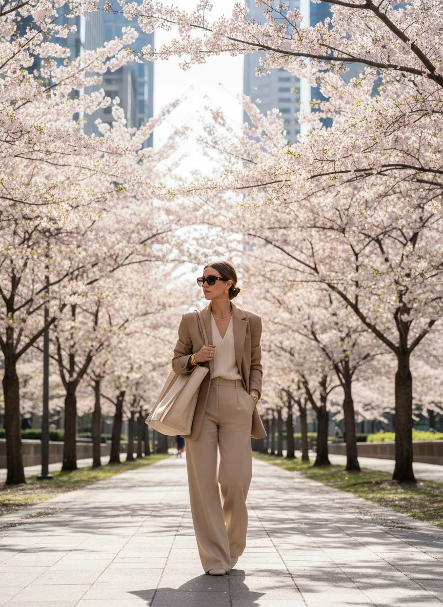 Wide Leg Beige Trousers