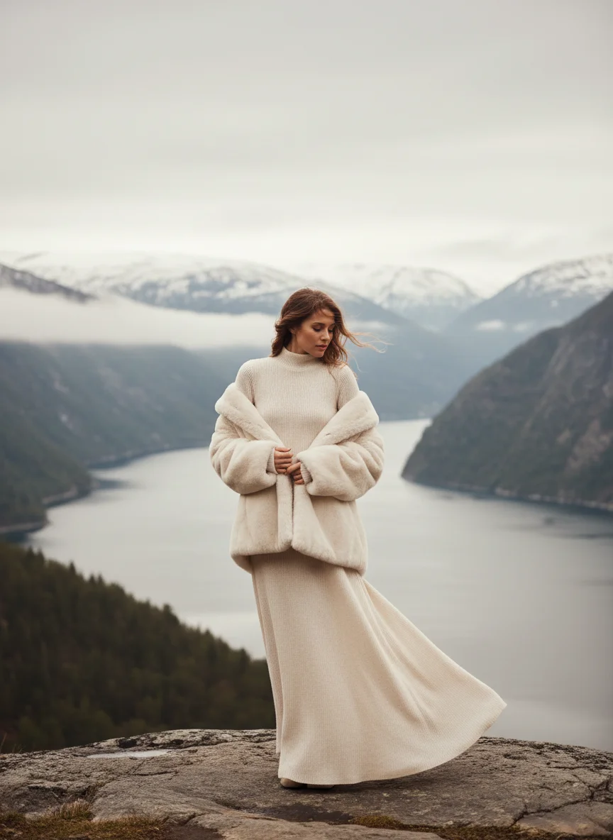 Elegant White Winter Dress