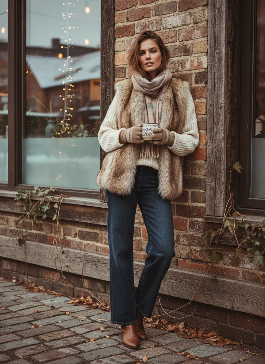 Faux Fur Vest and Sweater
