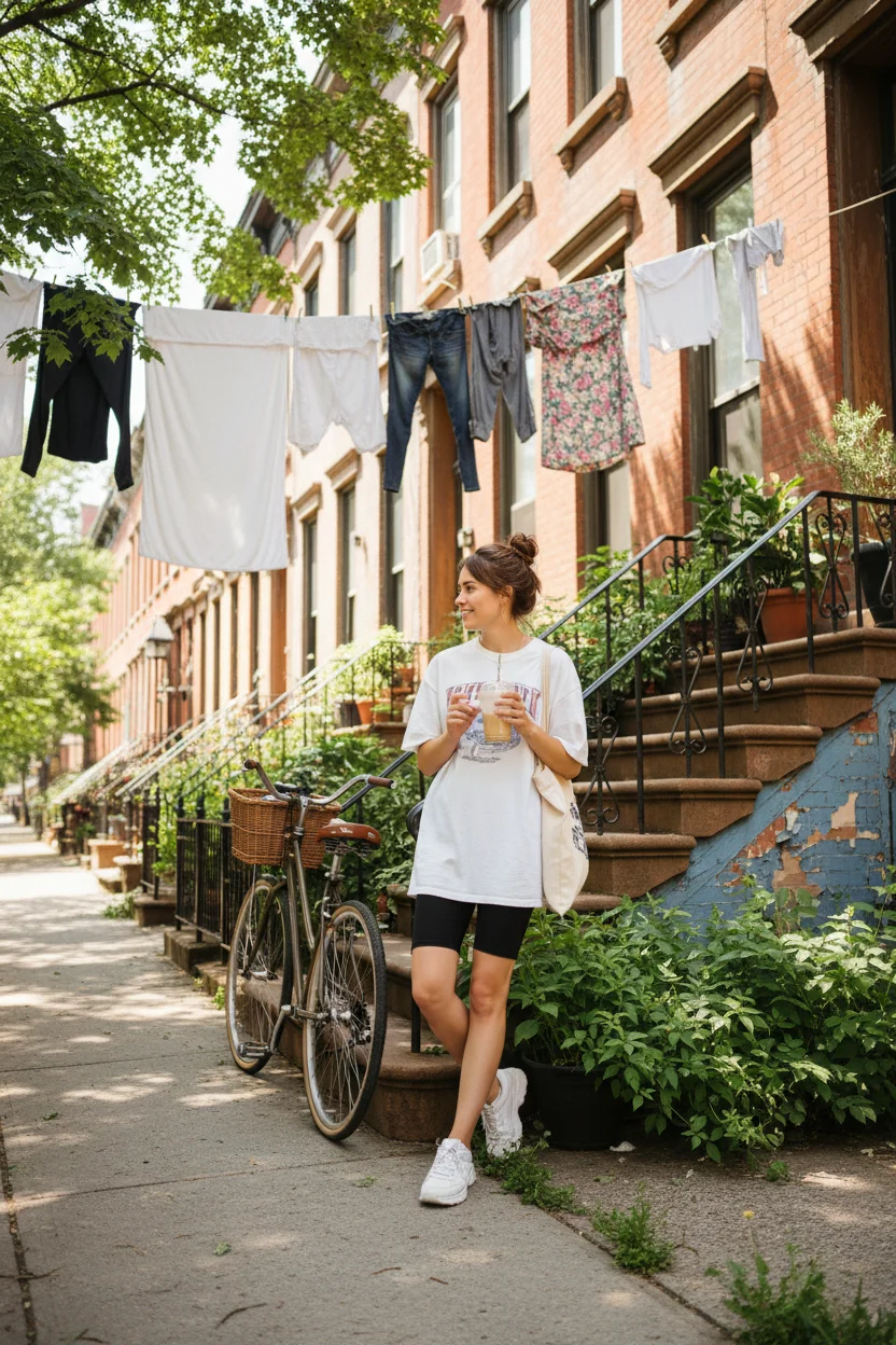 Biker Shorts and Oversized Tee Casual Summer Outfit