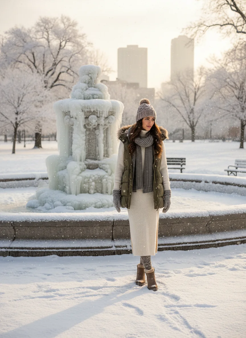 Vest Over Turtleneck Dress Outfit