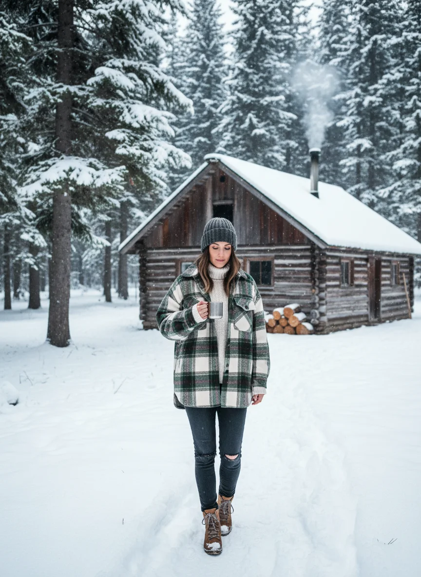 Plaid Shacket and Beanie Outfit
