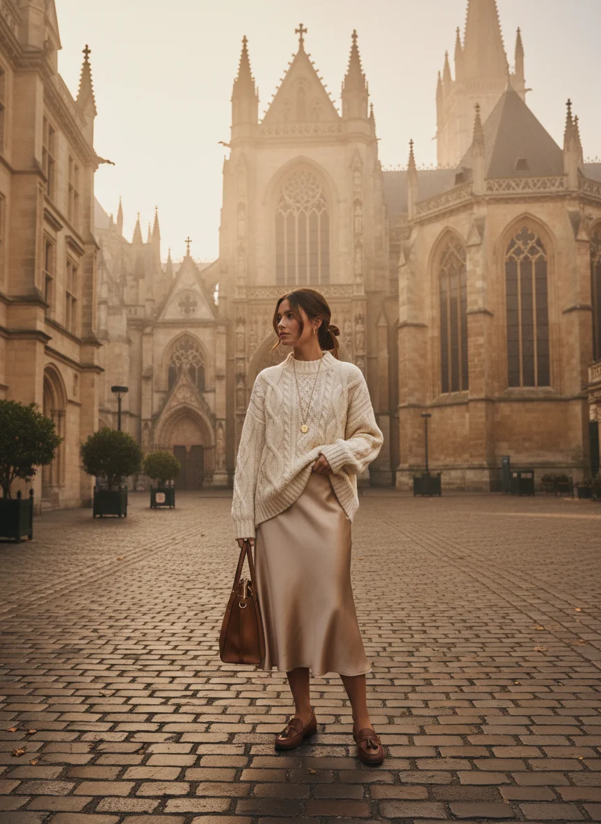 Chunky Knit and Satin Skirt