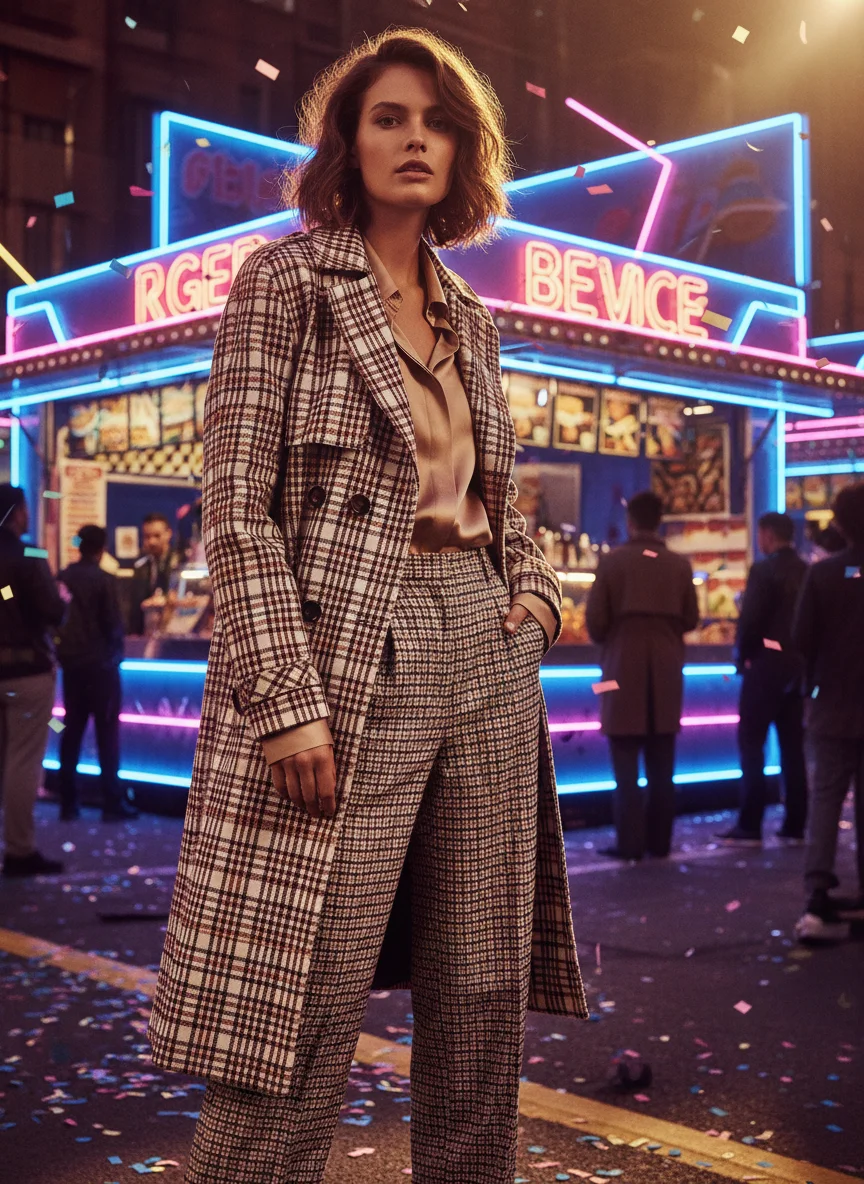 Checked Wool Trench