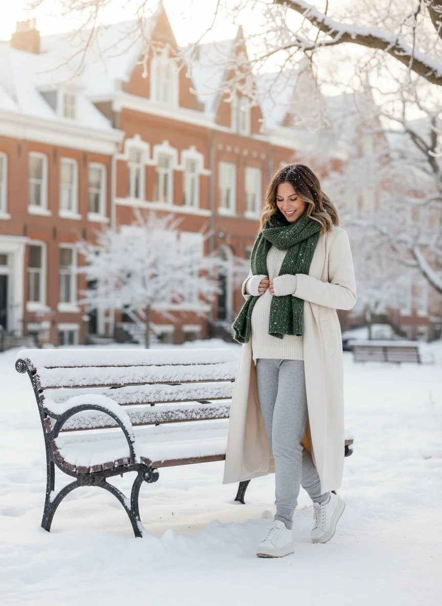 Long Wool Coat Over Joggers