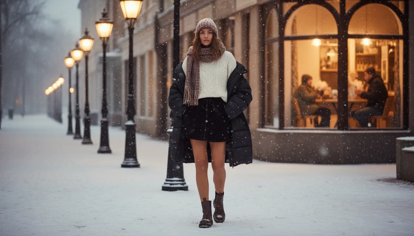 Black Mini Skirt Outfits for Women in Winter