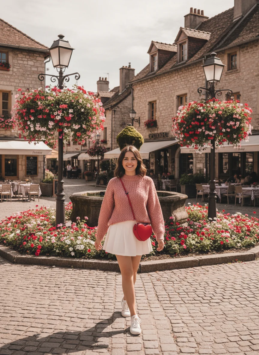 Pink Sweater and White Mini