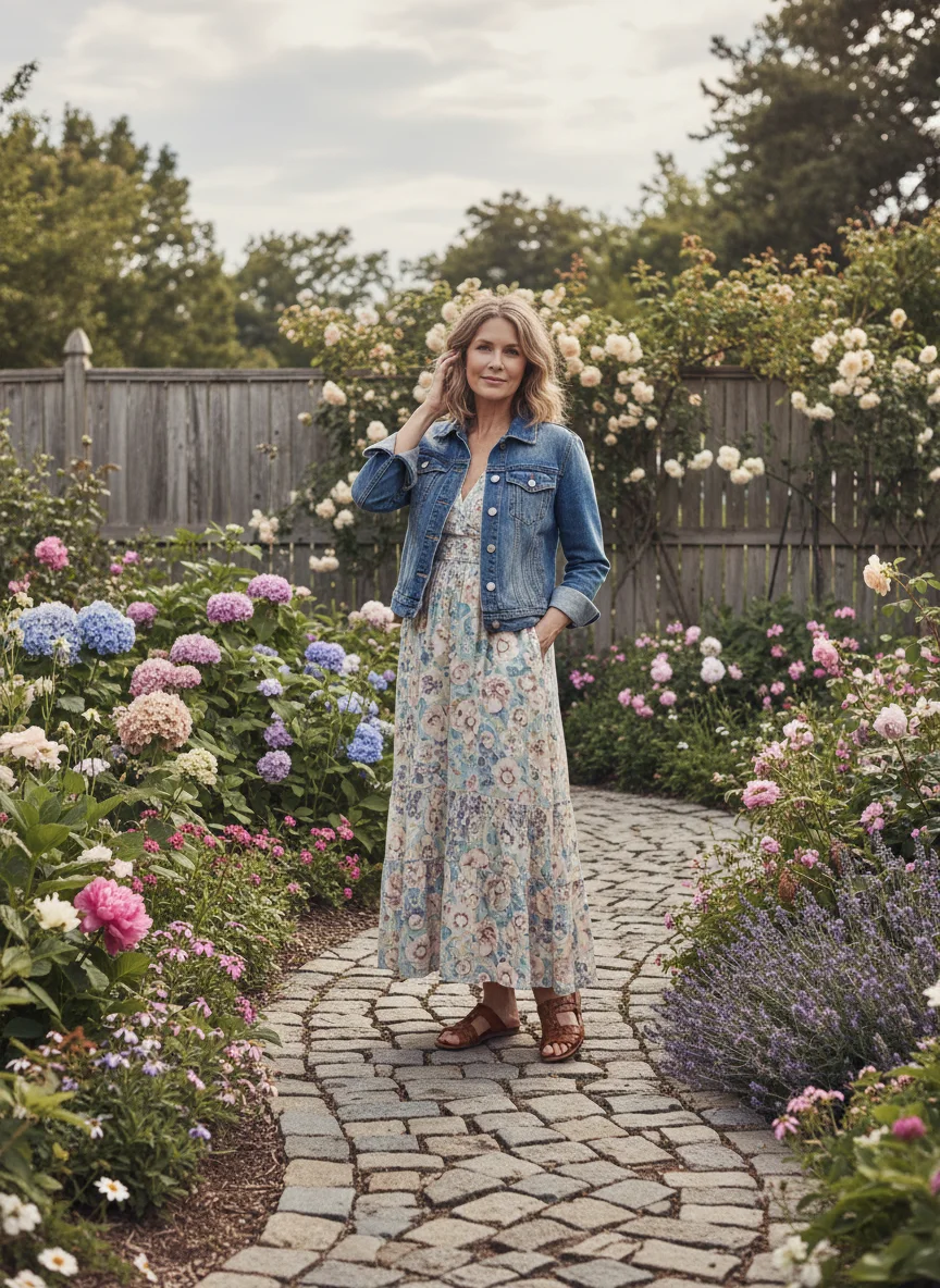 Denim Jacket over Maxi Dress