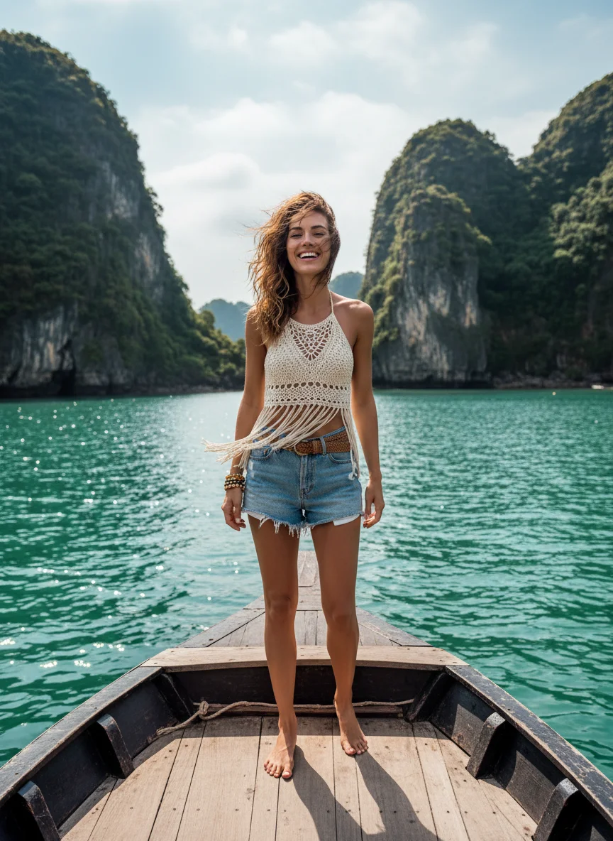 Crochet Top and Denim Shorts
