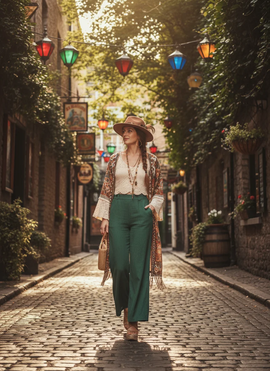 Wide Leg Green Trousers
