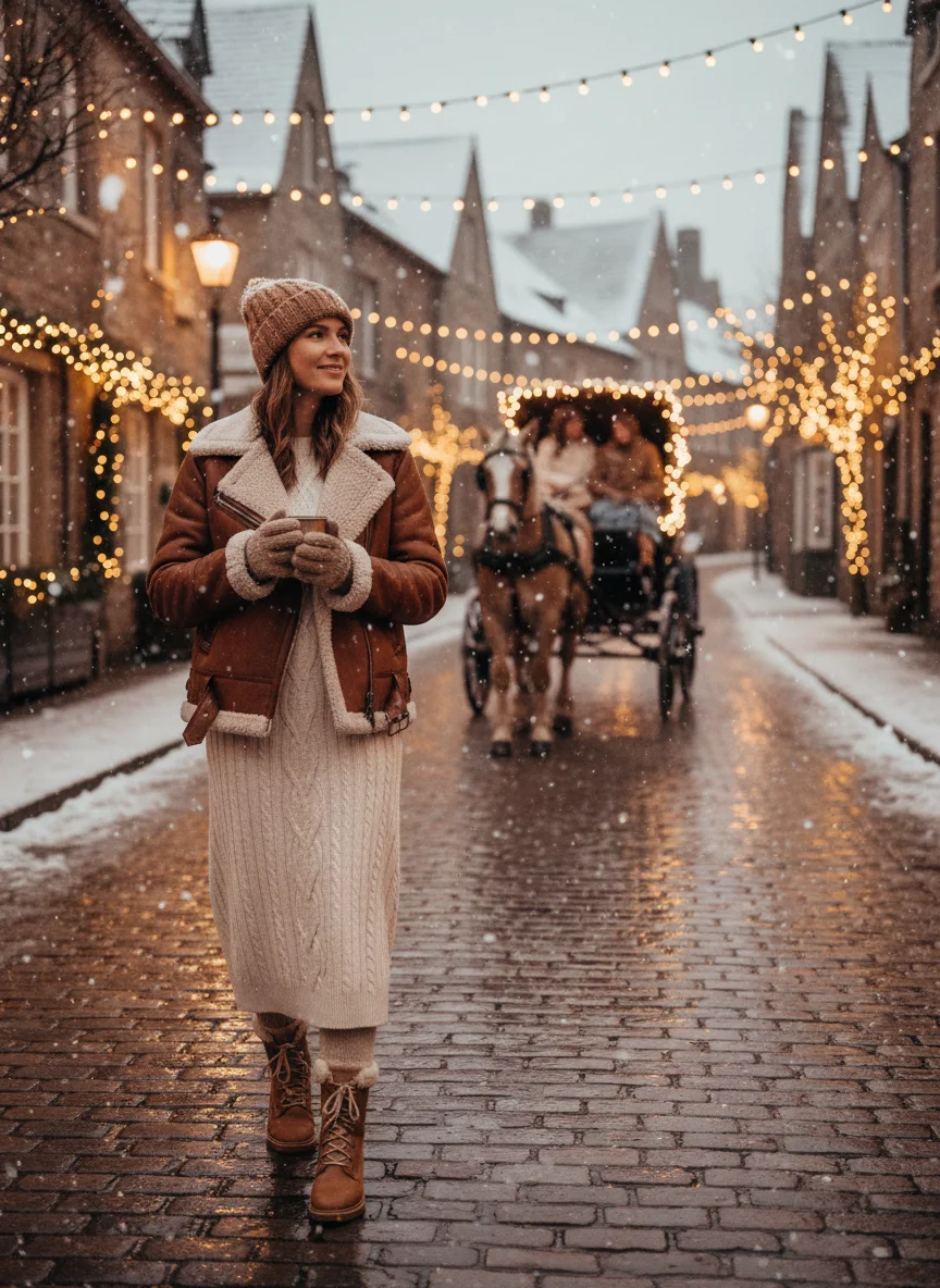 Aviator Jacket and Knit Dress Outfit