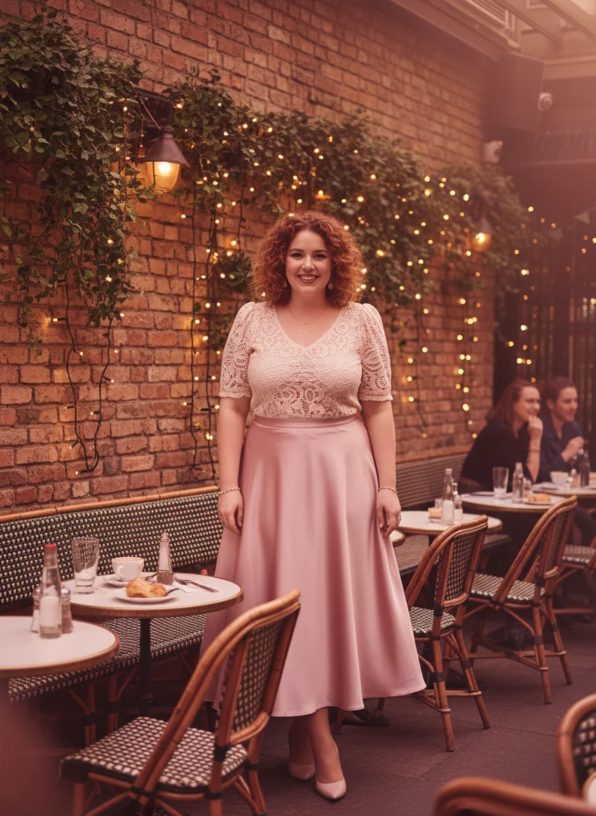 Pink Satin Midi Skirt