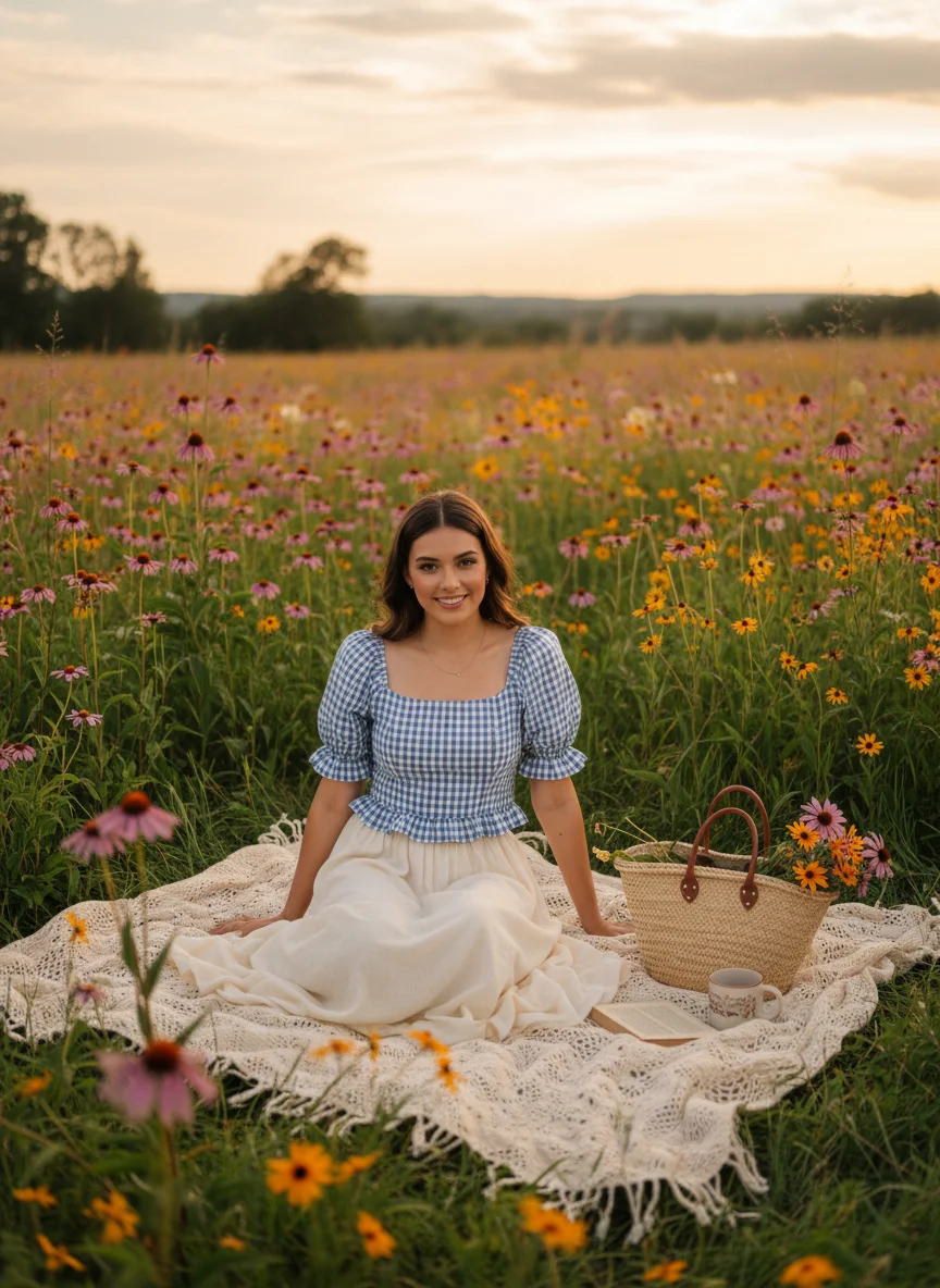 Gingham Puff Sleeve Top
