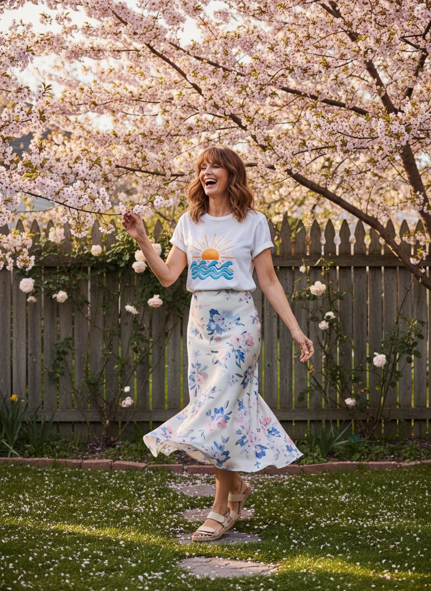 Slip Skirt and Graphic Tee