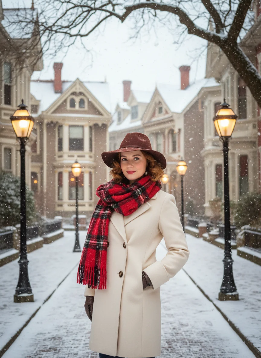 Plaid Scarf and Pea Coat