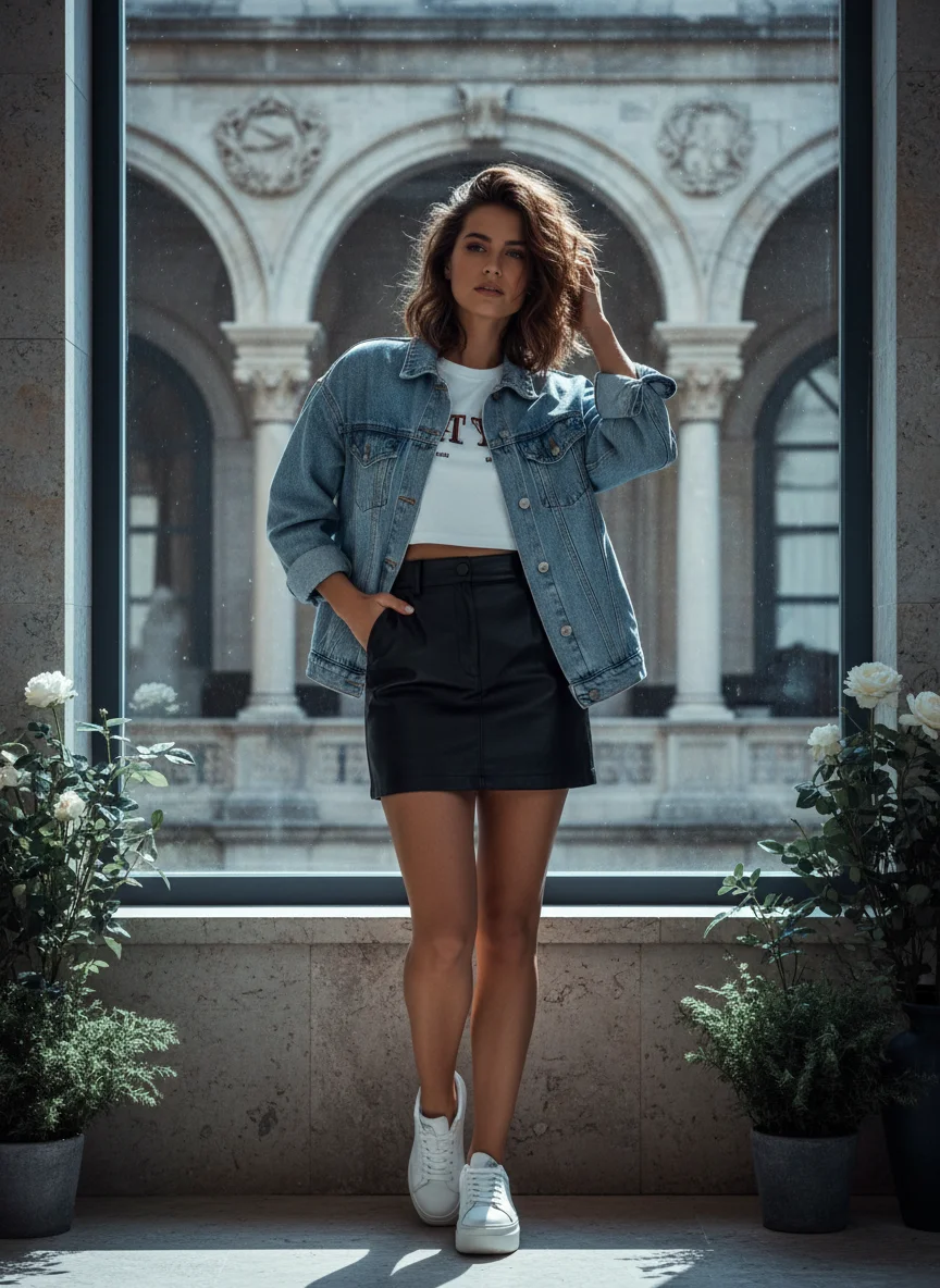 Denim Jacket & White Sneakers
