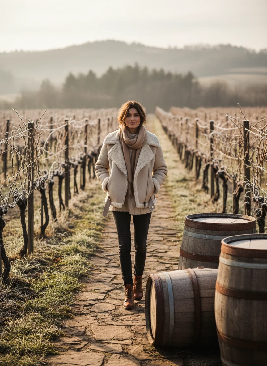 Shearling Jacket Winery Look