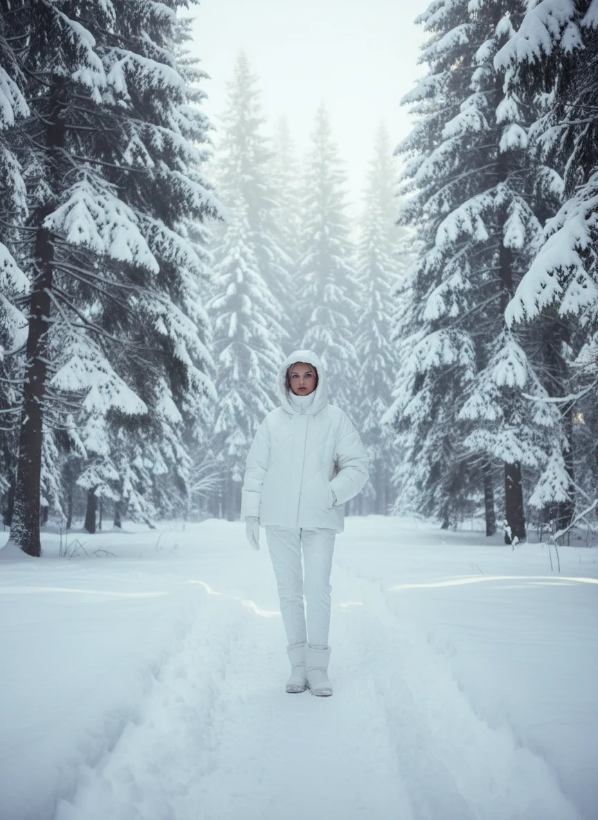 Monochromatic White Puffer Snow Outfit