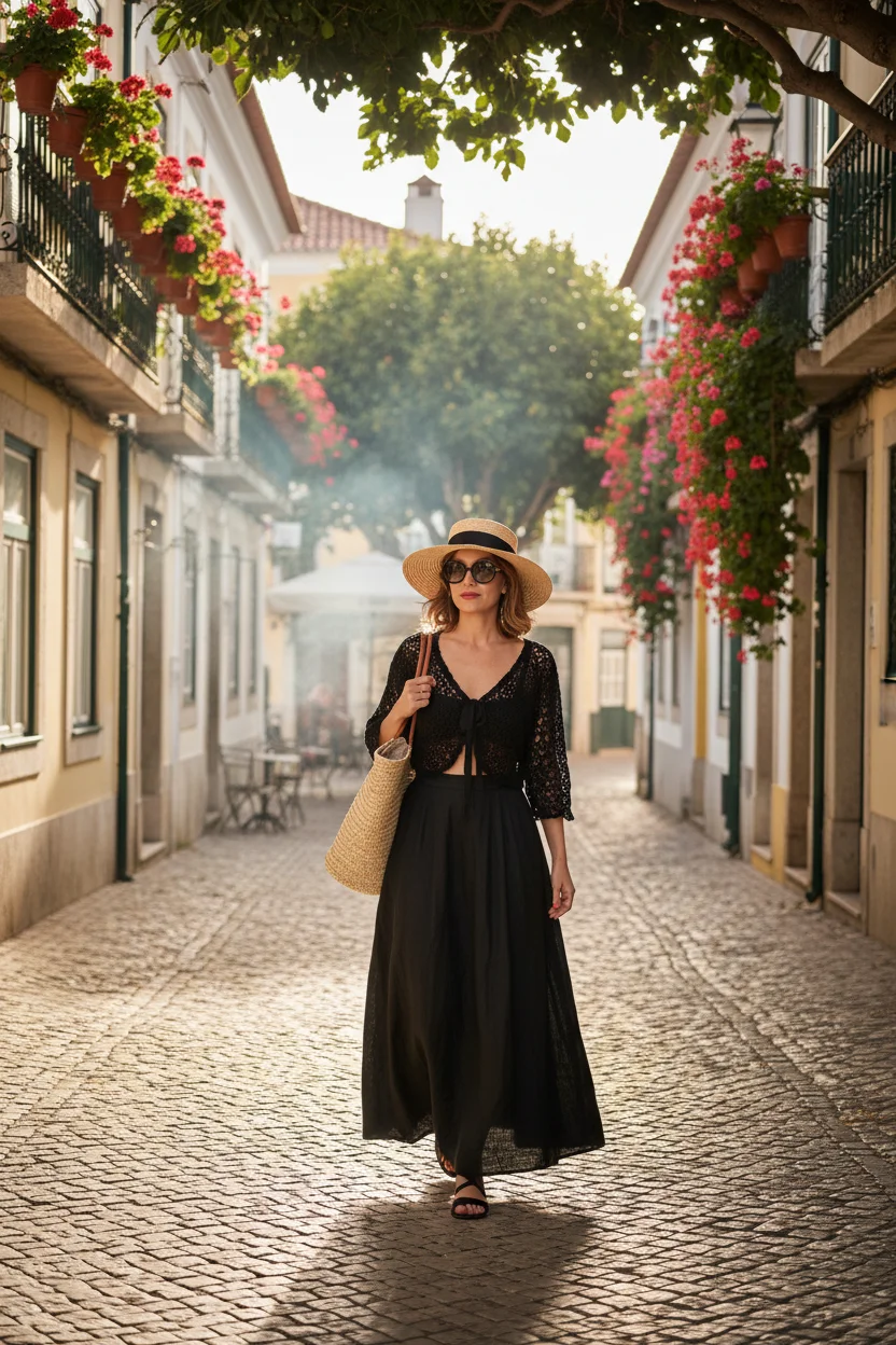 Long Black Skirt with a Bolero Shrug
