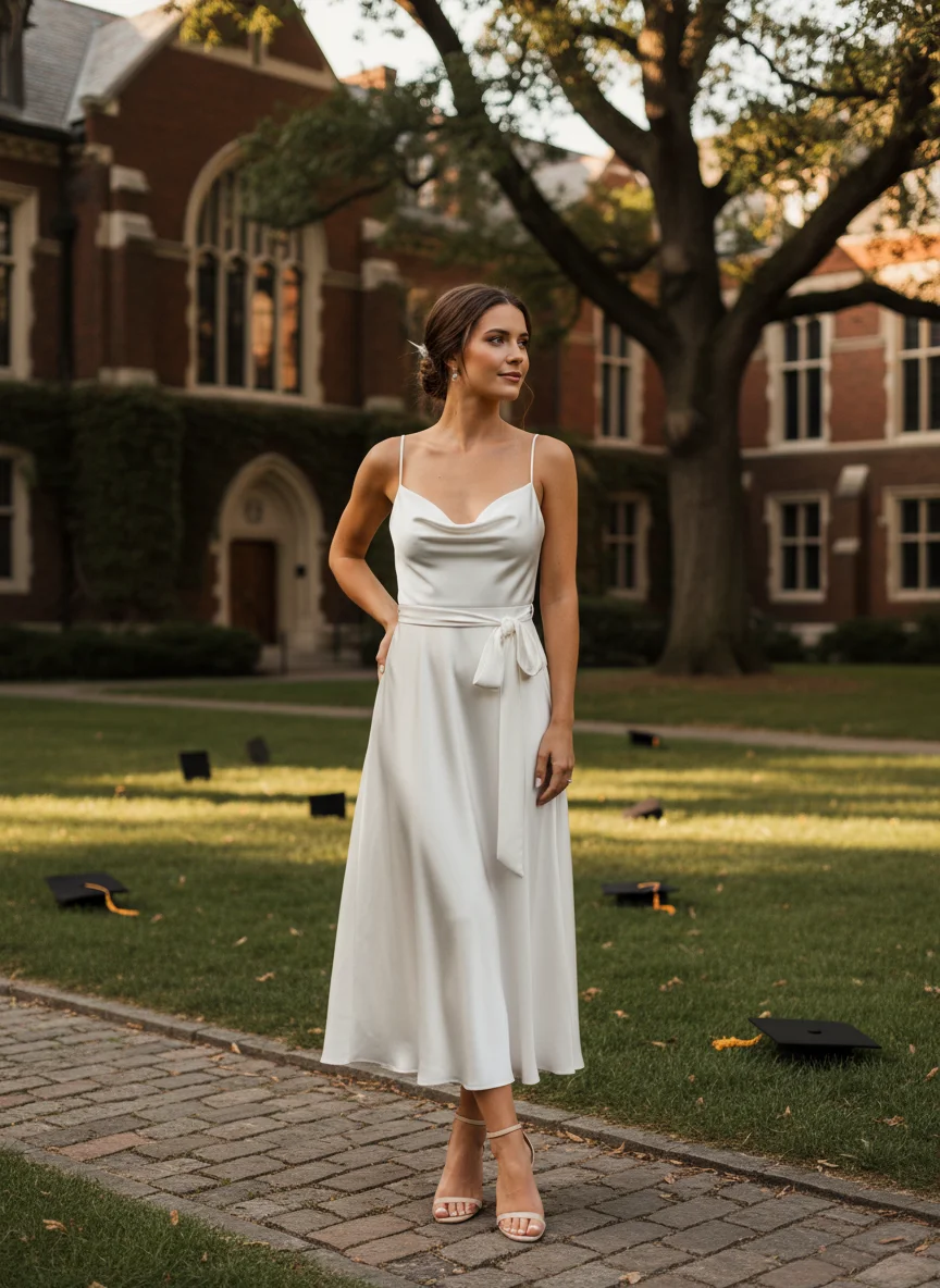 White Satin Midi Dress