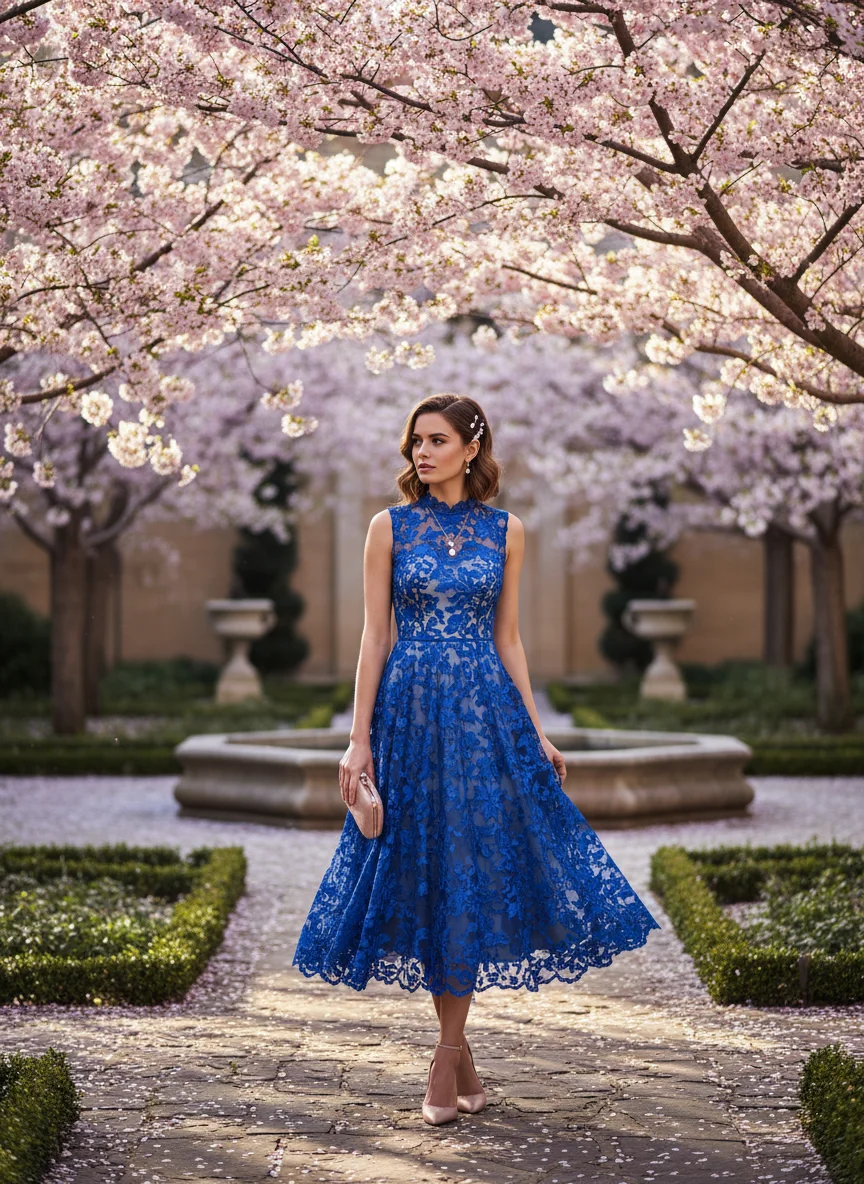 Blue Lace Cocktail Dress