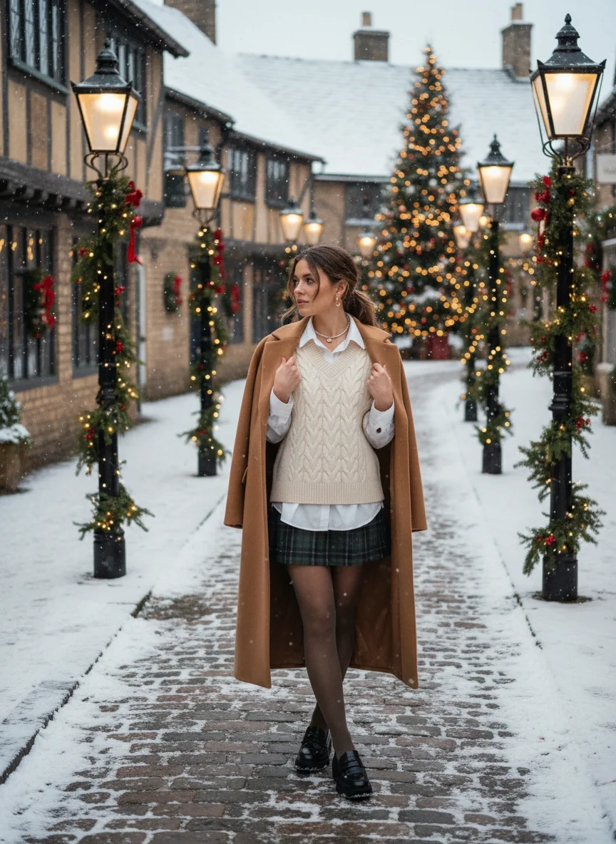 Cable Knit Sweater Vest Layered Outfit