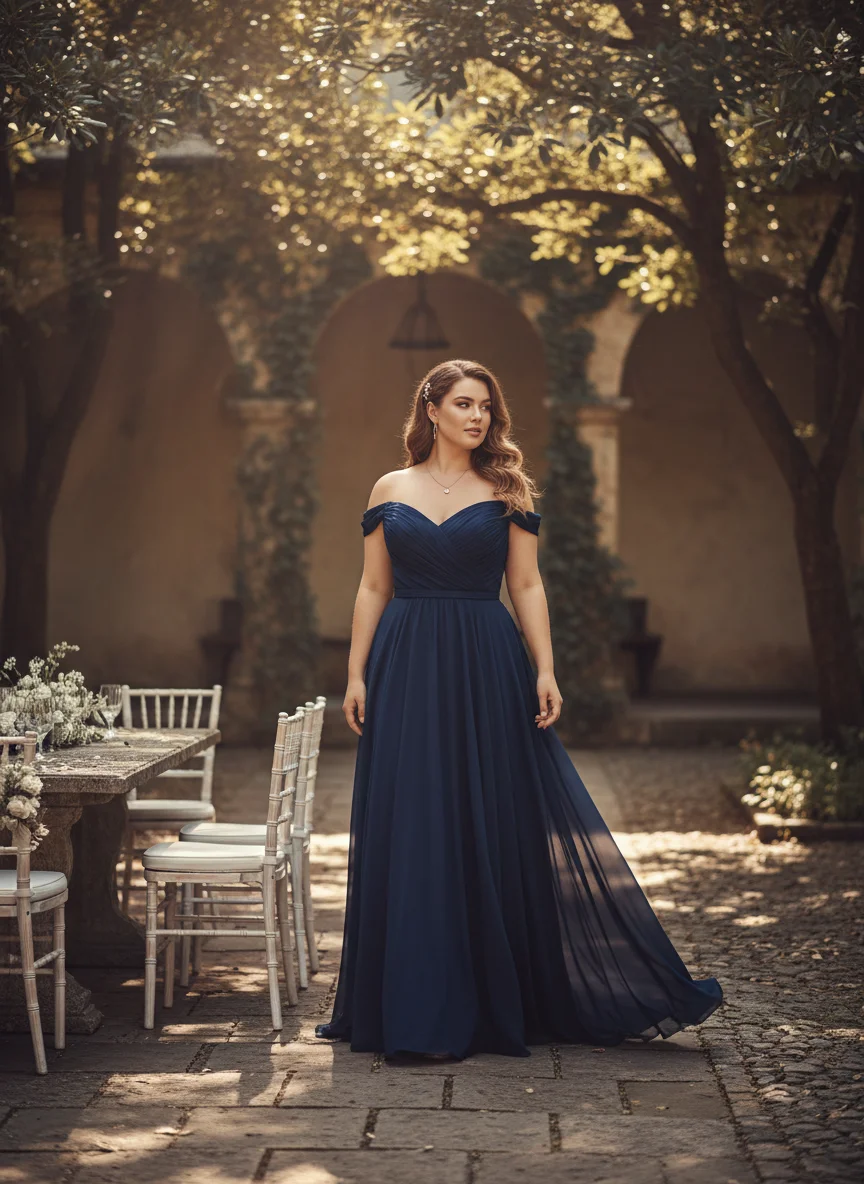 Navy Off-Shoulder Gown