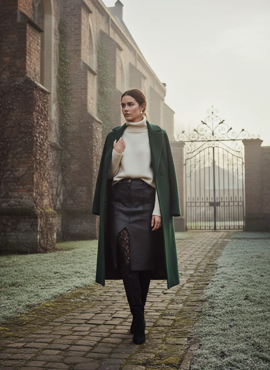 Leather Skirt and Tights